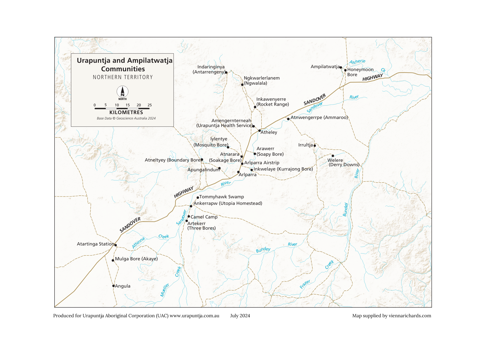 Urapuntja Homelands and Ampilatwatja Map